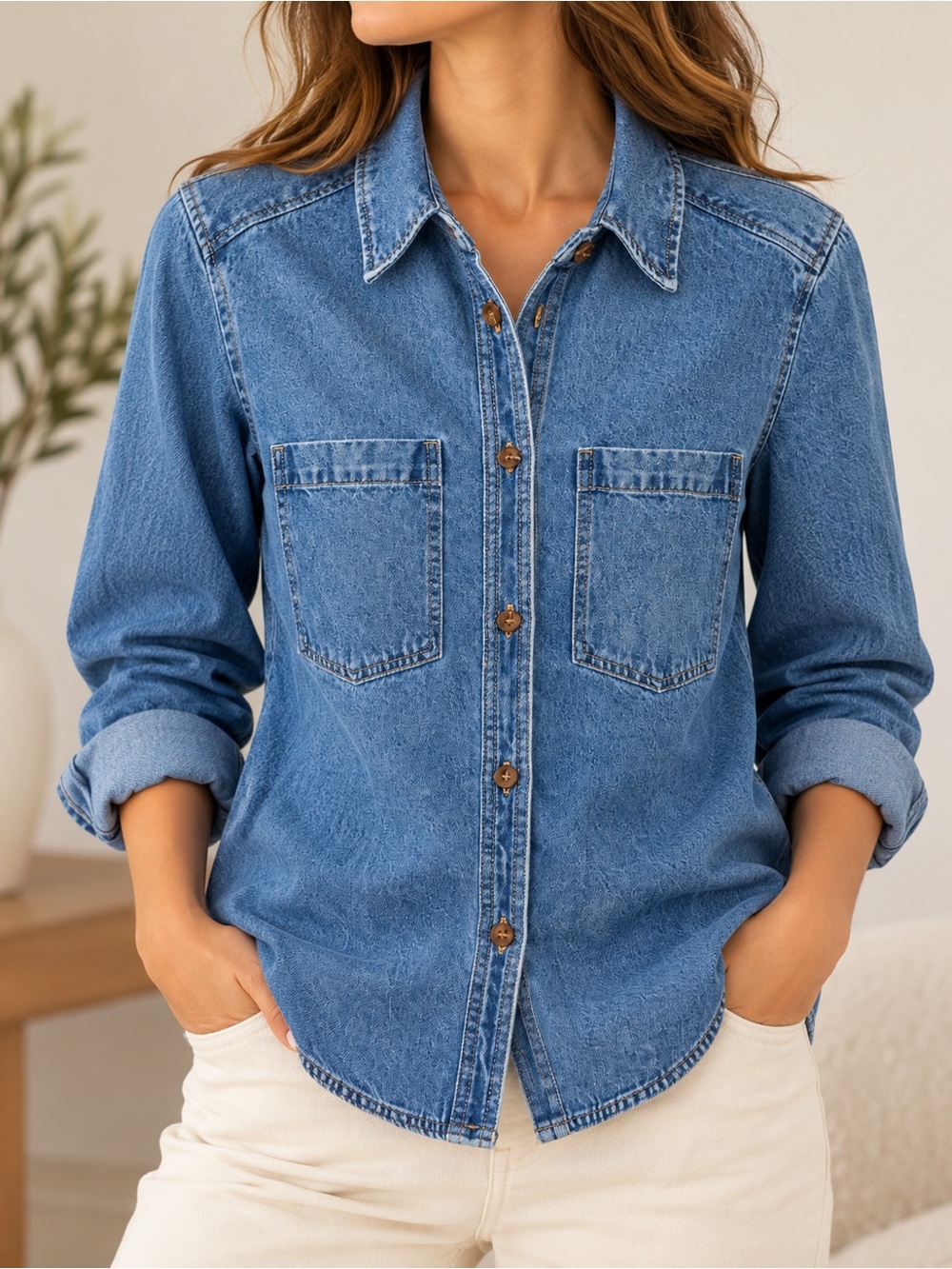 H&M 100% Cotton Denim Shirt Overshirt Blue Size S